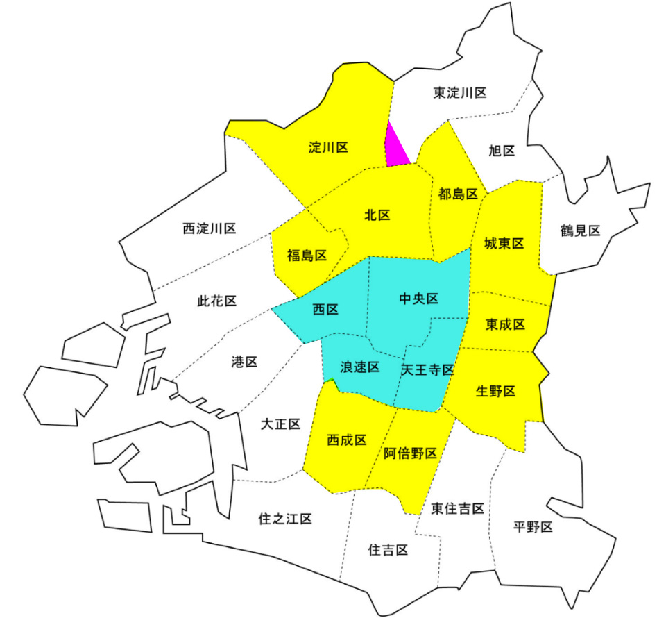 大阪オナクラ,桃色ハンドソープ,営業範囲,大阪市内地図,